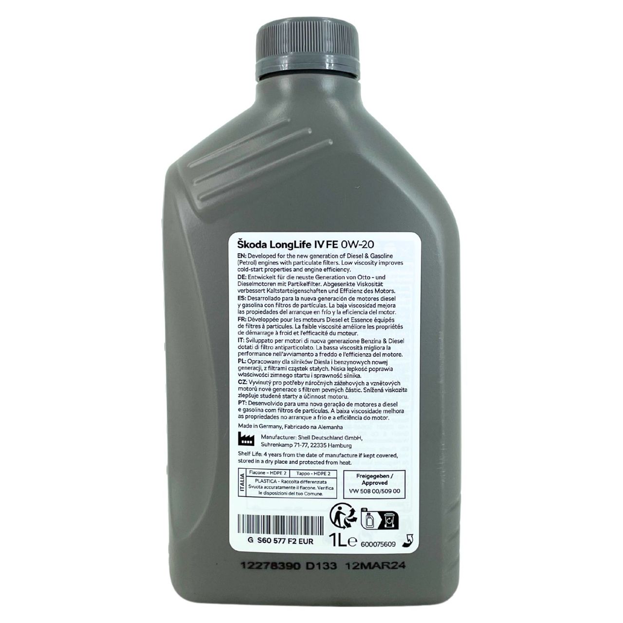 Original Skoda LongLife IV/4 FE SAE 0W-20 508.00 / 509.00 4x1 Liter