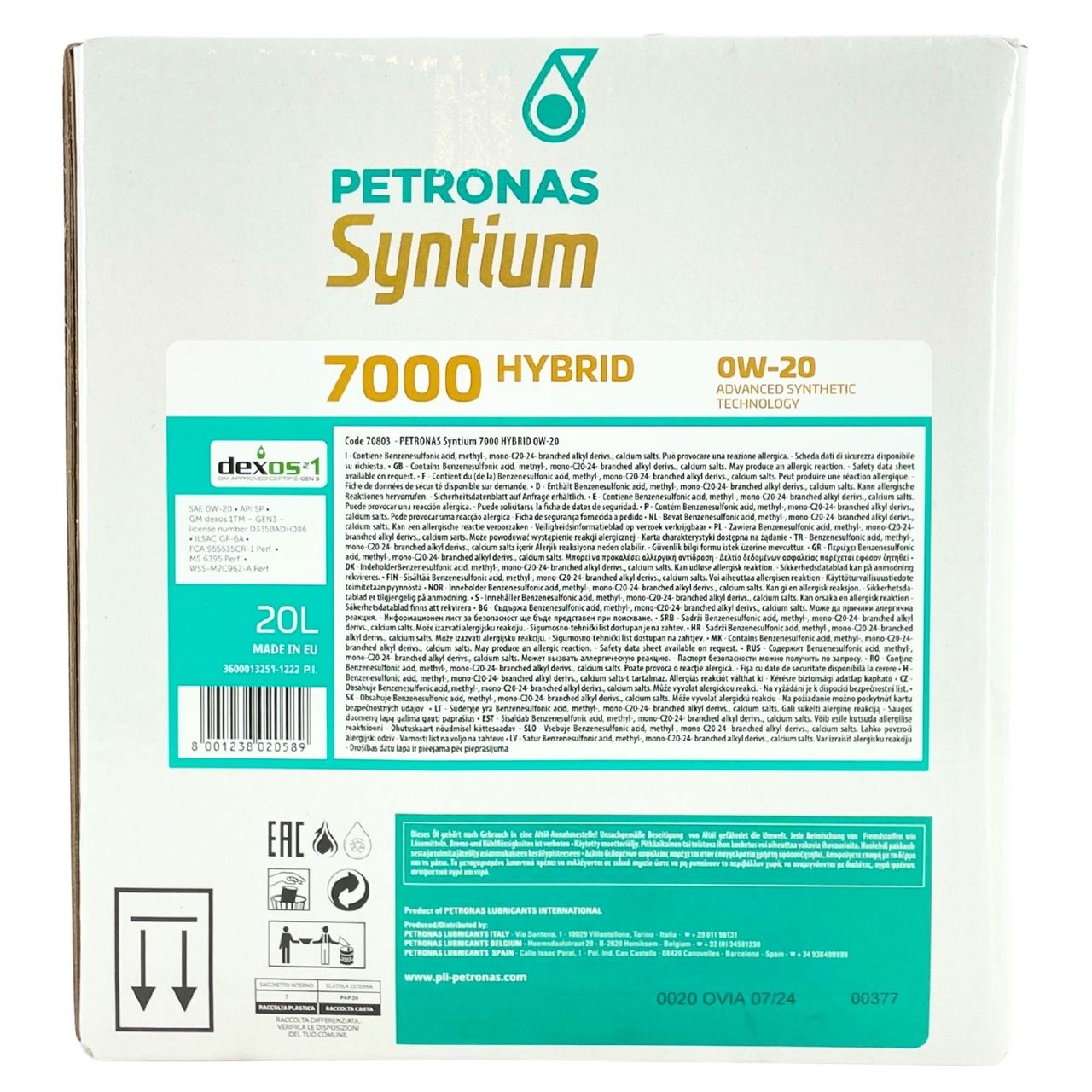 Petronas Syntium 7000 Hybrid 0W-20 SP 20 Liter