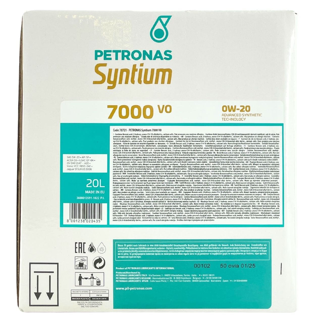 Petronas Syntium 7000 VO 0W-20 20 Liter